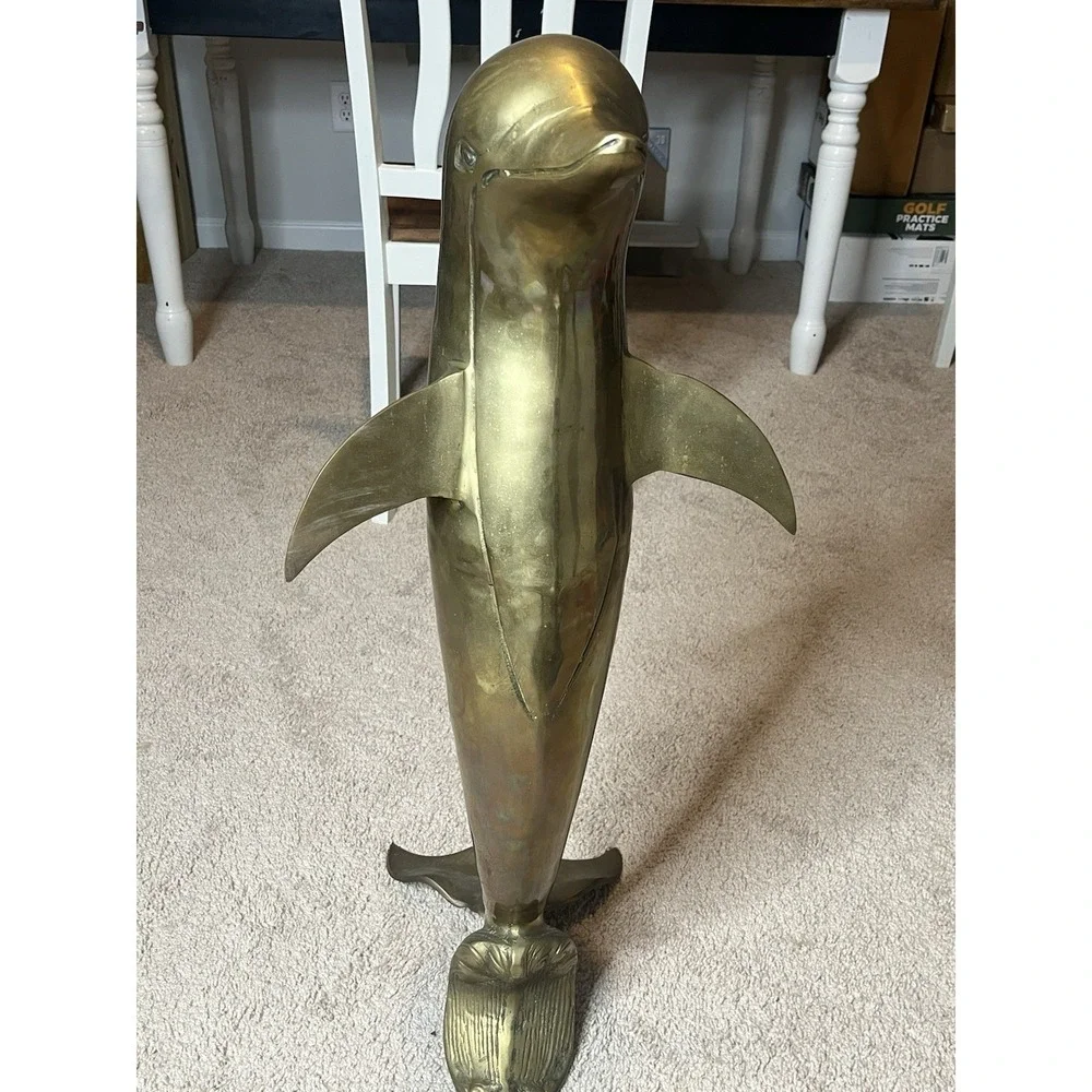 Tall Brass Dolphin Statue Excellent Condition 33 Inch